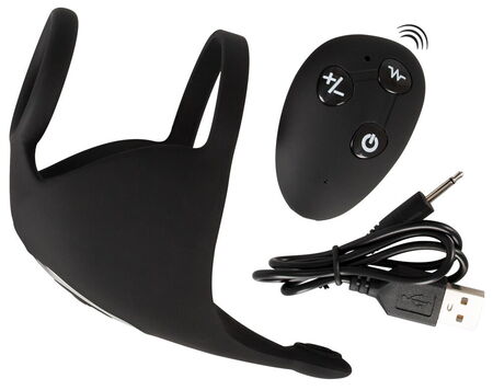 Черная вибронасадка для эрекции и стимуляции мошонки Cock ring with RC ball massager